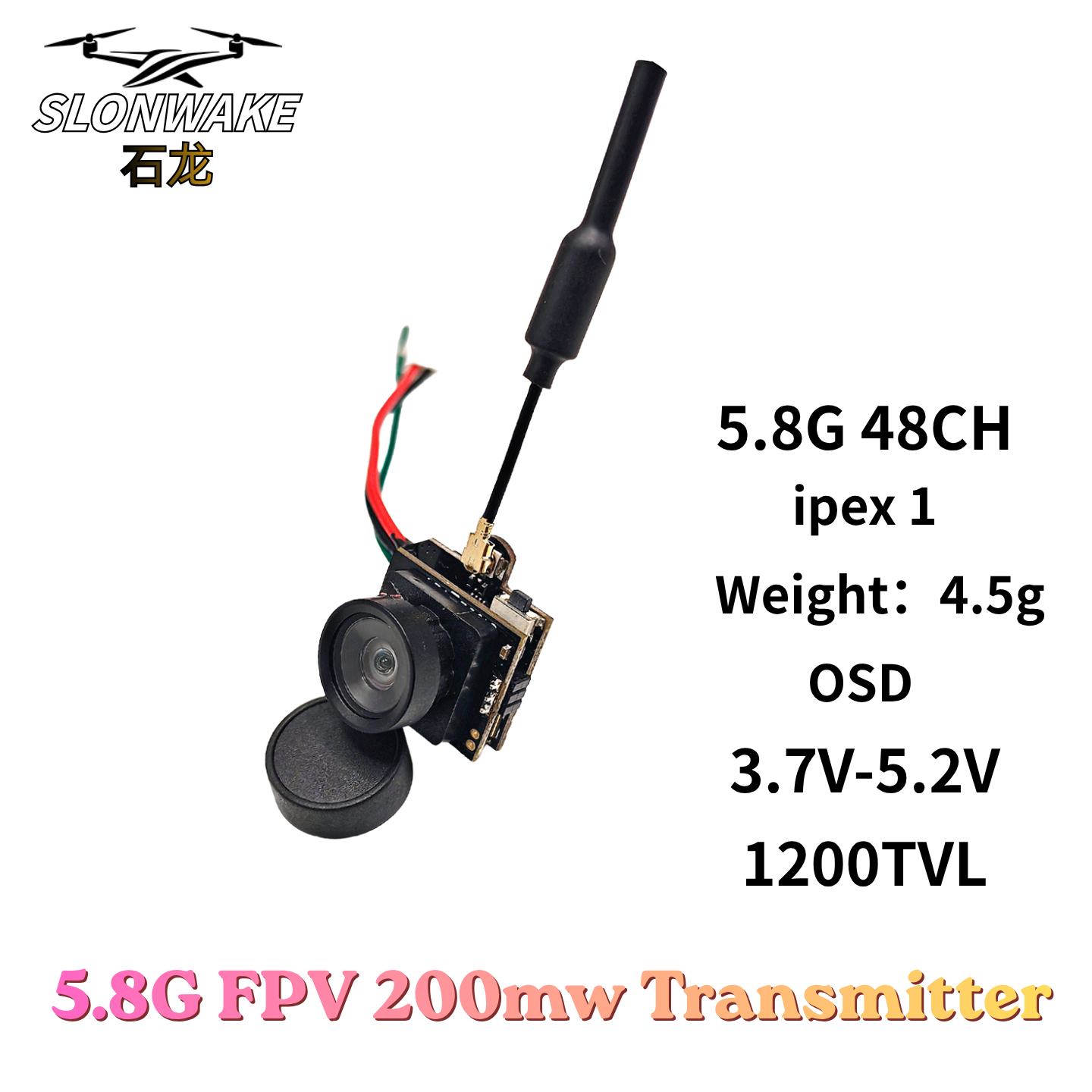 Fpv Drone Transmitter - Slonwake 5.8G 48CH 200mW FPV DC3.7v-5v